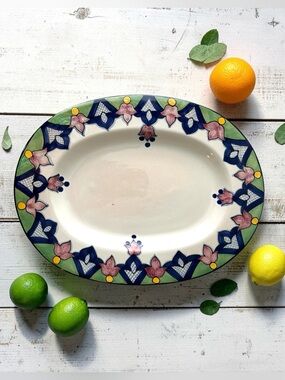 Hand Painted Moctezuma Mexico Art Pottery Serving Platter Vintage Talavera 12x9